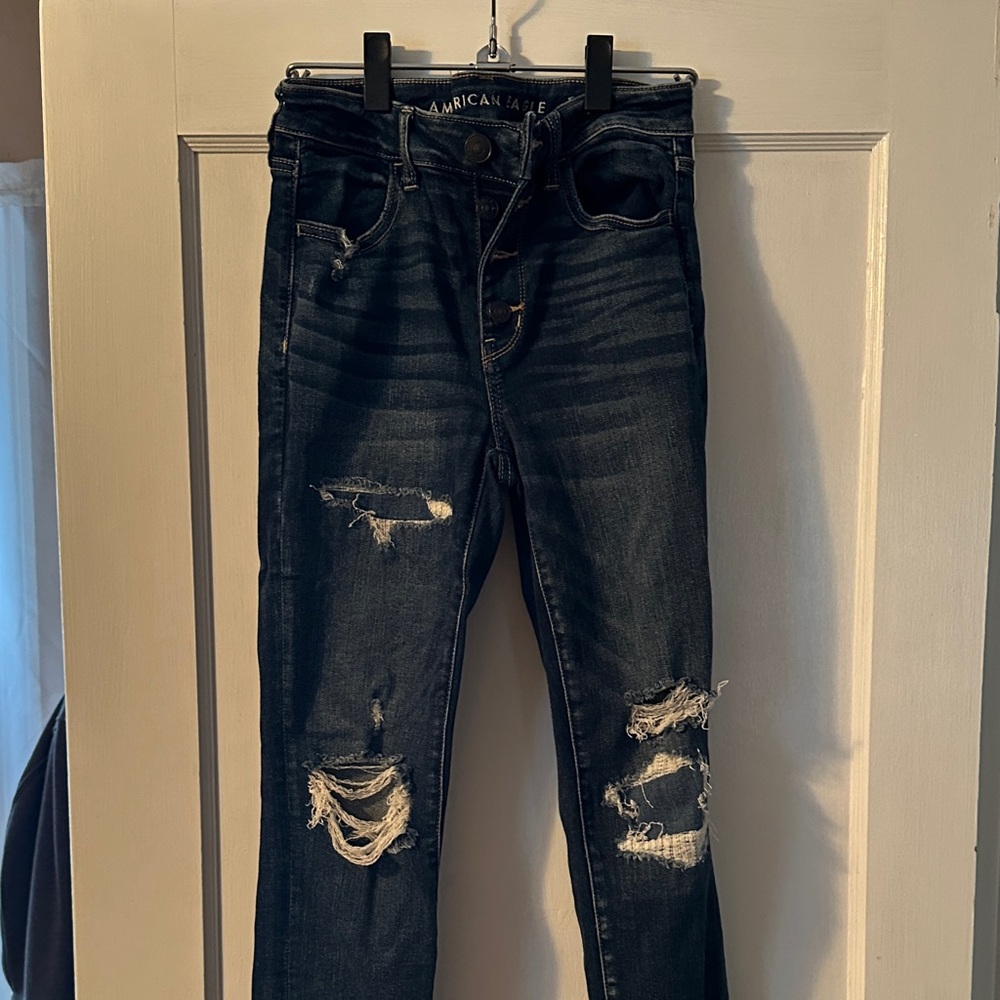 American Eagle Outfitters Women's Ripped Dark Blue Skinny Jeans